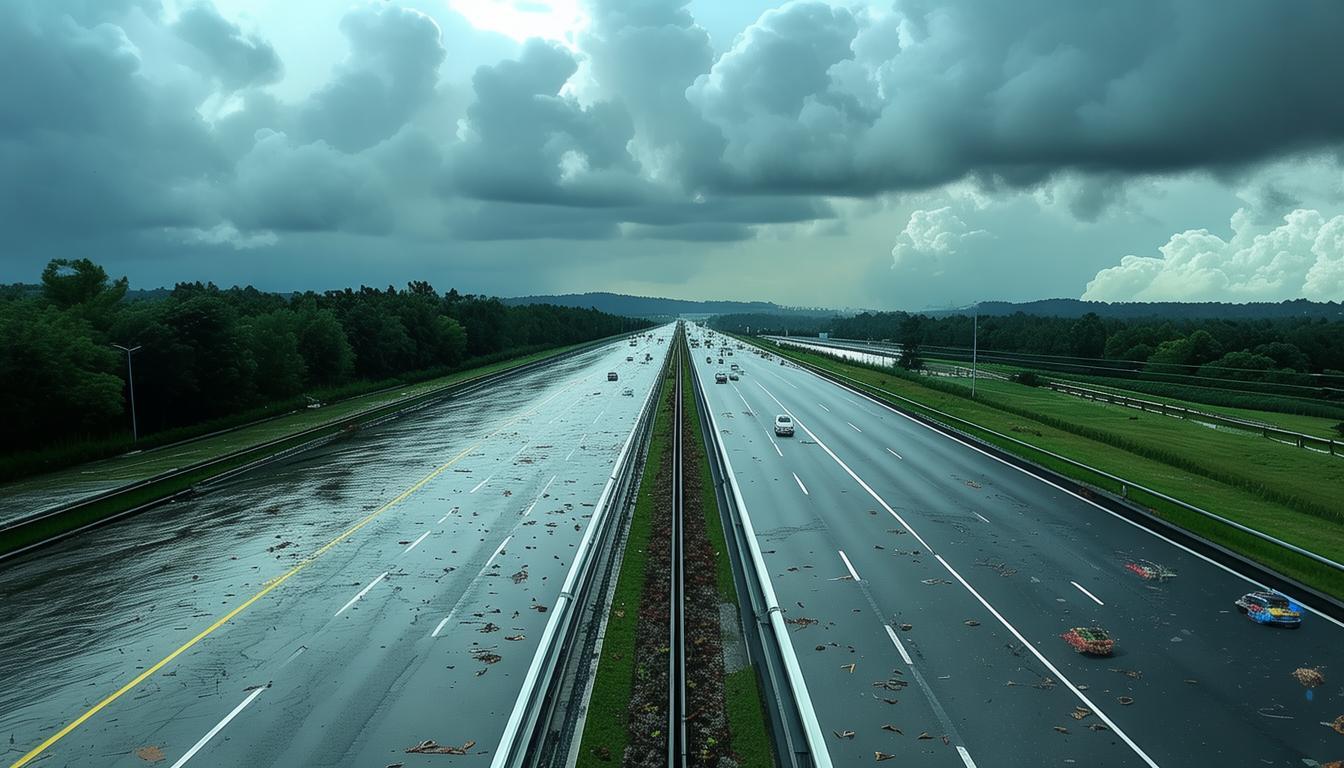 厦蓉高速漳州段暴雨引发山体滑坡,封路十多个小时大货车被迫滞留,现场正冒雨清理__厦蓉高速漳州段暴雨引发山体滑坡,封路十多个小时大货车被迫滞留,现场正冒雨清理